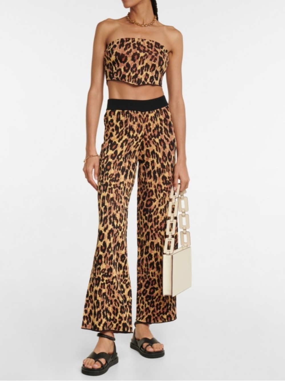 Staud Shane Leopard Print Wide-Leg Pants - Tan/Black